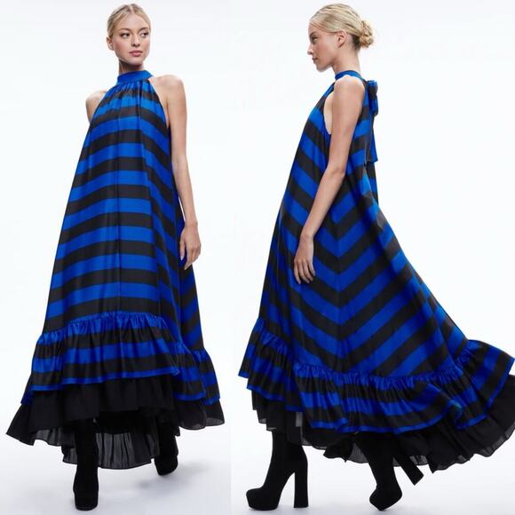 Alice + Olivia NWT Jovie Halter Neck High Low Maxi Dress Big Bow Size Small - Picture 1 of 11